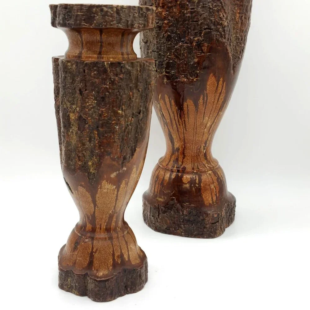 3 Vintage Chrysanthemum Wood Candle Stick Holders, Ikebana Vases, Decor